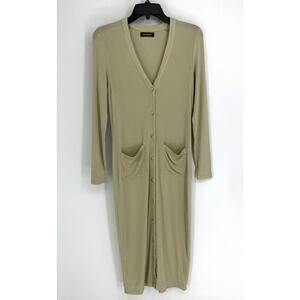 NAADAM Women's Baby Rib Cardigan Midi Dress Small Green Long Sleeve Button Front